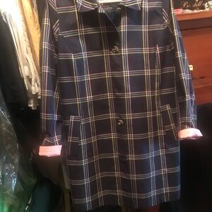 Talbots Navy Checkered Trench Coat with Pink Highlights